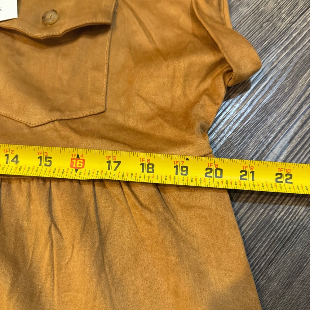 Andree By Unit Faux Suede Short Sleeve Tiered Button Dress Collared Womens L - Picture 7 of 10